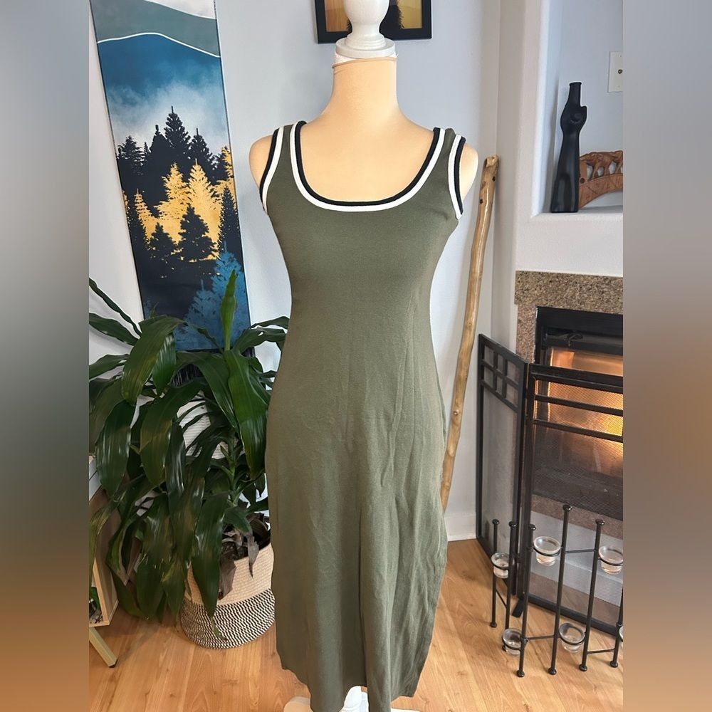 Vintage Y2K Women's Jalate USA S Olive Green Dress Sleeveless Scoop Neck 90s
